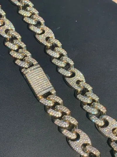 Pre-owned Silver Men's Miami Cuban Gucci Link Chain 14k Gold Plated Stainless Figarucci Choker Cz In