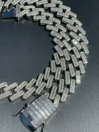 Pre-owned Silver Mens 18mm Baguette Prong Cuban Chain Solid 925  18" Choker 30" Real Icy Cz