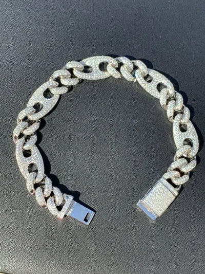 Pre-owned Silver Mens Miami Cuban Iced Gucci Link Bracelet Solid 925  Hip Hop Cz Diamonds In White/colorless