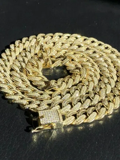 Pre-owned Silver Mens Miami Cuban Link 12mm Chain 14k Gold Plated Solid 925  Bust Down