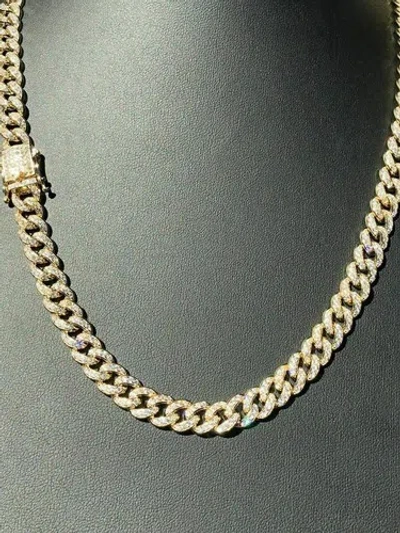 Pre-owned Silver Mens Miami Cuban Link 9mm Chain 14k Gold Plated Solid 925  25ct Cz