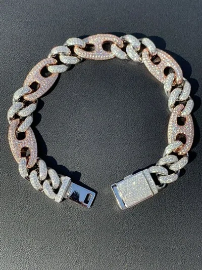 Pre-owned Silver Miami Cuban Gucci Bracelet Two Tone Rose Gold Plated Solid 925  Rapper Icy In  And Rose