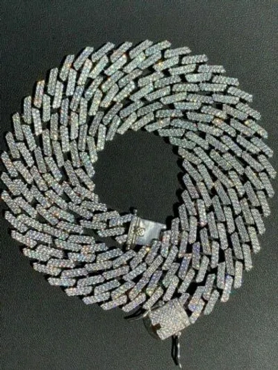 Pre-owned Silver Miami Cuban Prong Chain Solid 925 Sterling  Choker Mens Necklace Cz Hiphop