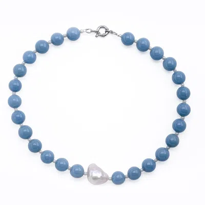Silver Moon Women's Blue / White / Silver Sterling Silver Necklace Sky Murmur With Blue Gemstones, Natural Seed  In Multi