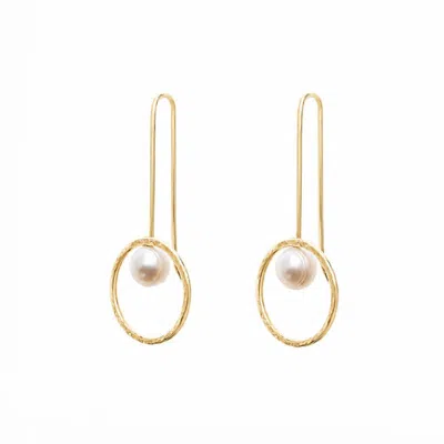 Silver Moon Women's Gold / White Around The Moon Gold-plated Sterling Silver Pearl Earrings