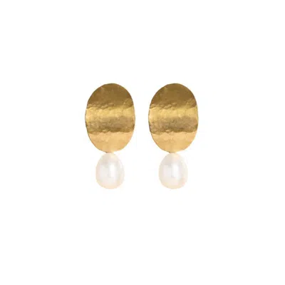 Silver Moon Women's Gold / White Aurora Pearl Sterling Silver Earrings