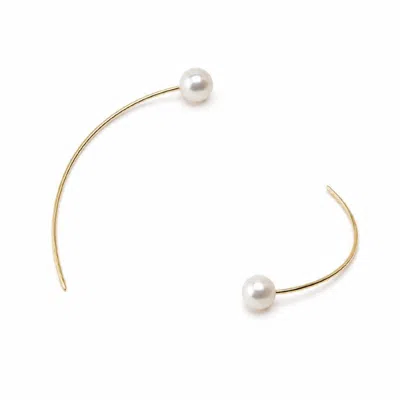 Silver Moon Women's Gold / White Line Gold-plated Sterling Silver Pearl Earrings In Multi