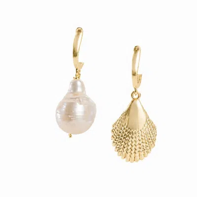 Silver Moon Women's Gold / White Marine Echoes Gold-plated Sterling Silver Earrings