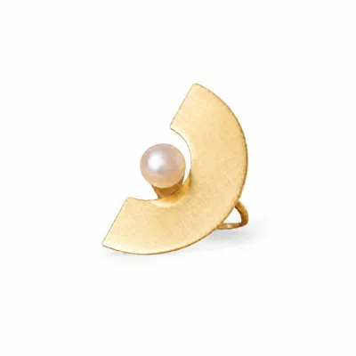 Silver Moon Women's Gold / White Moonlit Reverie Gold-plated Sterling Silver Pearl Ring