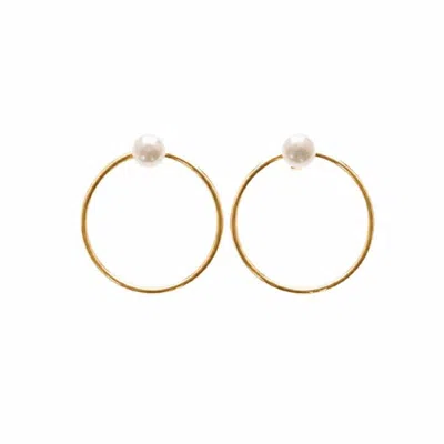 Silver Moon Women's Gold / White Orbit Gold-plated Sterling Silver Pearl Earrings In Multi