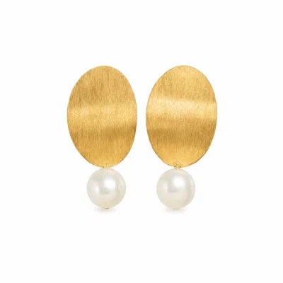 Silver Moon Women's Gold / White Pearl Essence Sterling Silver Earrings