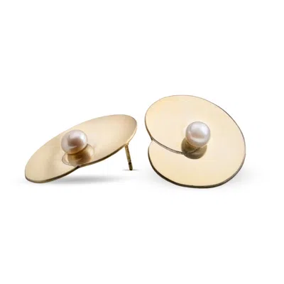 Silver Moon Women's Gold / White Pearl Water Lily Gold Plated Sterling Silver Earrings In Multi