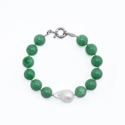 Silver Moon Women's Green / White / Silver Sterling Silver Bracelet Green Whisper With Green Gemstones And Baroq In Multi