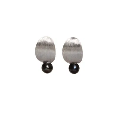 Silver Moon Women's Silver / Black Pearl Night Sterling Silver Earrings In Metallic