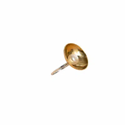 Silver Moon Women's Silver / Gold / White Pearl Essence Sterling Silver Ring