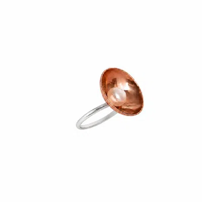 Silver Moon Women's Silver / Rose Gold / White Pearl Essence Freshwater Pearl Sterling Silver Ring In Silver/rose Gold/white