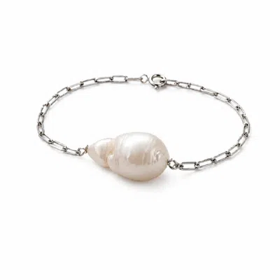 Silver Moon Women's Silver / White Baroque Pearl Sterling Silver Bracelet In Metallic