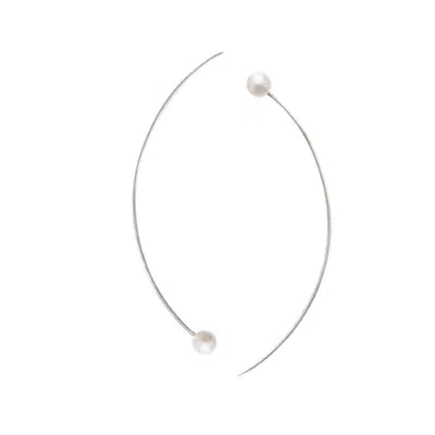 Silver Moon Women's Silver / White Line Sterling Silver Pearl Earrings In Multi