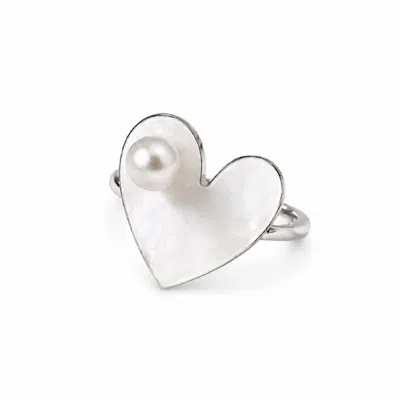 Silver Moon Women's Silver / White Pearl Ray Sterling Silver Ring In Metallic
