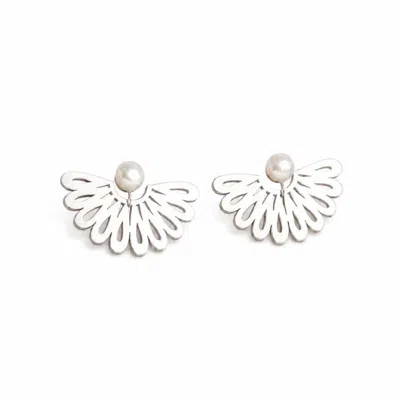 Silver Moon Women's Silver / White Pearl Wings Sterling Silver Earrings In Metallic