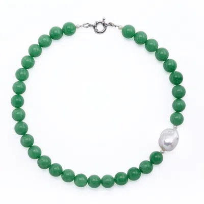 Silver Moon Women's White / Green / Silver Sterling Silver Necklace Green Whisper With Green Gemstones, Natural  In Multi