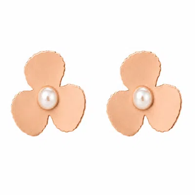 Silver Moon Women's White / Rose Gold Rose Gold Vermeil Pearl Earrings – Trillium In White/rose Gold