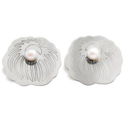 Silver Moon Women's White / Silver Pearl Sterling Silver Flower Earrings In Multi