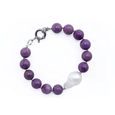 Silver Moon Women's White / Silver / Purple Sterling Silver Bracelet Violet Echo With Purple Gemstones And Baroq In Multi