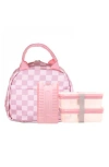 Silver One International Checkered 7-piece Dome Insulated Lunch Bag Set In Pink
