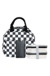 Silver One International Checkered 7-piece Dome Insulated Lunch Bag Set In White