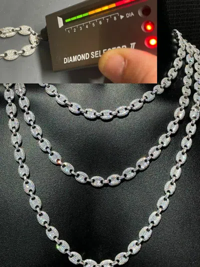 Pre-owned Silver Puff Gucci Link Chain Out Iced Moissanite Pass Diamond Test 925  8mm Thick
