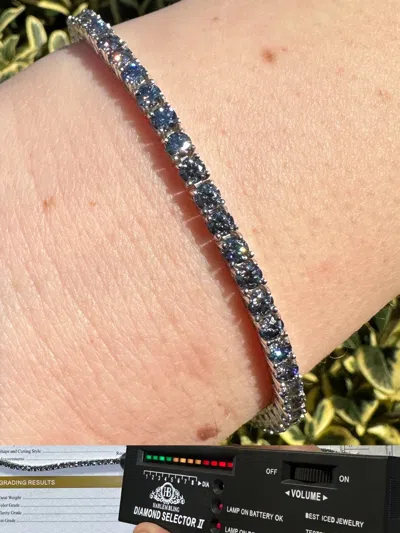 Pre-owned Silver Real Iced Blue Gray Moissanite 3mm Tennis Bracelet 925  Pass Diamond Test