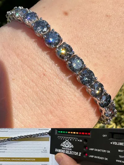 Pre-owned Silver Real Iced Blue Gray Moissanite 5mm Tennis Bracelet 925  Pass Diamond Test