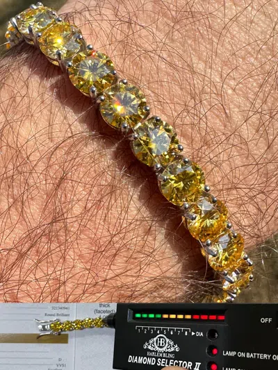 Pre-owned Silver Real Iced Canary Yellow Moissanite 7mm Tennis Bracelet 925  Diamond Tester