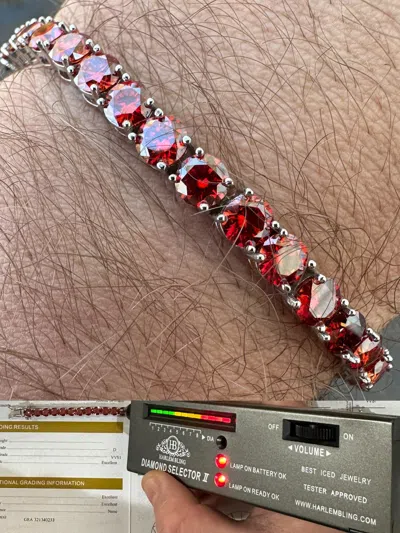 Pre-owned Silver Real Iced Ruby Red Moissanite 5mm Tennis Bracelet 925  Pass Diamond Test