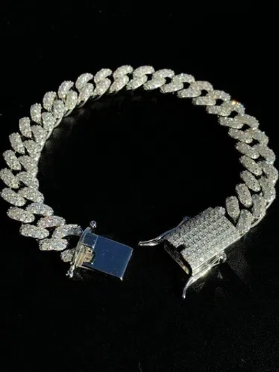 Pre-owned Silver Real Solid 925  Men's 12mm Miami Cuban Link Bracelet Simulated Diamonds