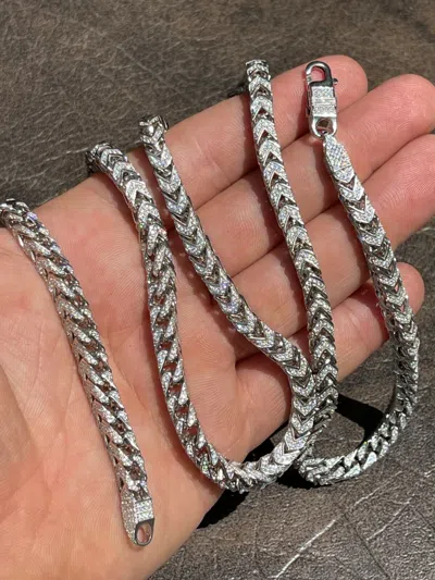 Pre-owned Silver Real Solid 925 Sterling  Men's Franco Chain 6mm Thick Iced Cz 18-30"