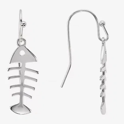 Silver Reflections Bone Fish Womens Pure Silver Over Brass Drop Earrings