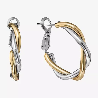 Silver Reflections Braided Womens 24k Gold Over Brass 24.3mm Hoop Earrings In Transparent