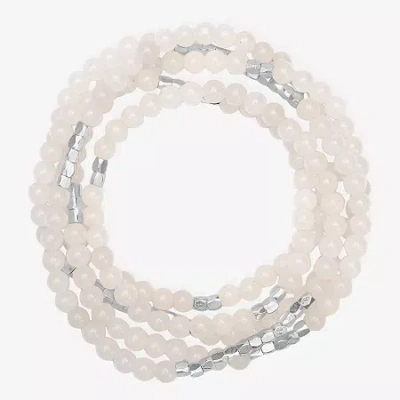 Silver Reflections Convertible Genuine Stone Beaded Necklace Womens Black Pure Silver Over Brass Wrap Bracelet In White