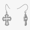 Silver Reflections Crystal Pure Silver Over Brass Cross Drop Earrings In Gold