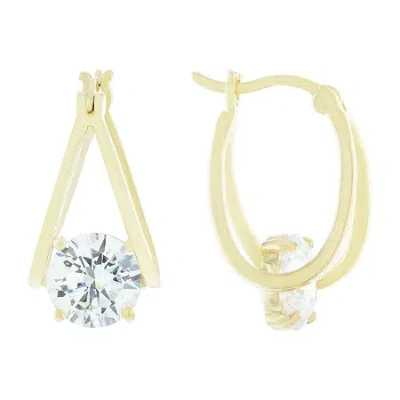 Silver Reflections Cubic Zirconia 24k Gold Over Brass Hoop Earrings In Transparent