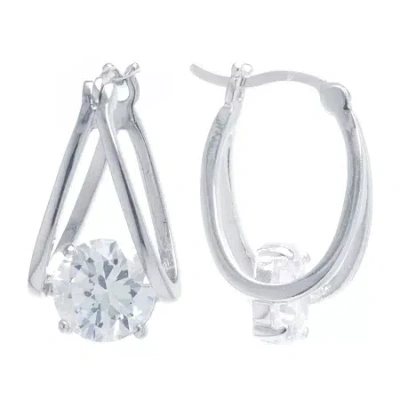 Silver Reflections Cubic Zirconia Pure Silver Over Brass Hoop Earrings In Transparent