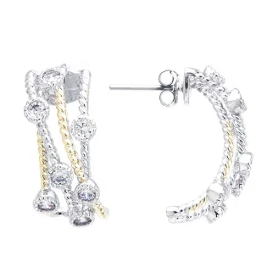 Silver Reflections Cubic Zirconia Pure Silver Over Brass Hoop Earrings In Transparent