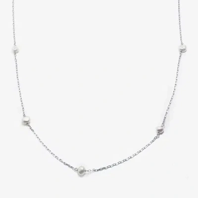 Silver Reflections Cultured Freshwater Pearl Pure Silver Over Brass 48 Inch Chain Necklace In Transparent