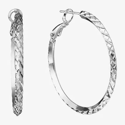 Silver Reflections Diamond Cut Womens 40mm Hoop Earrings In Transparent