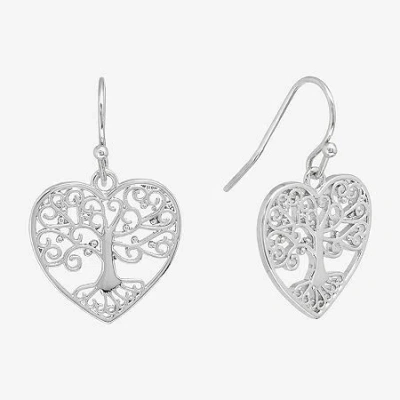 Silver Reflections Filigree Tree Womens Pure Silver Over Brass Heart Drop Earrings In Transparent