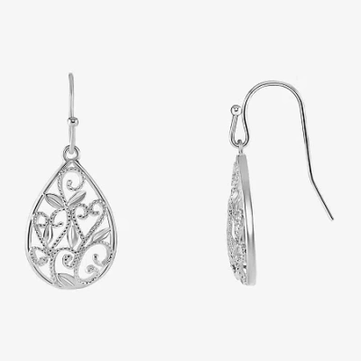 Silver Reflections Filigree Womens Pure Silver Over Brass Drop Earrings In Transparent