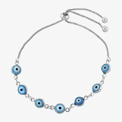Silver Reflections Guardian Eye Pure Silver Over Brass 10 Inch Link Evil Eye Round Bolo Bracelet In Transparent