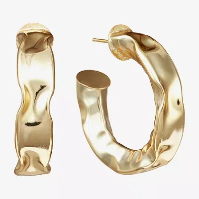 Silver Reflections Hammered Womens 24k Gold Over Brass 36.8mm Hoop Earrings In Transparent